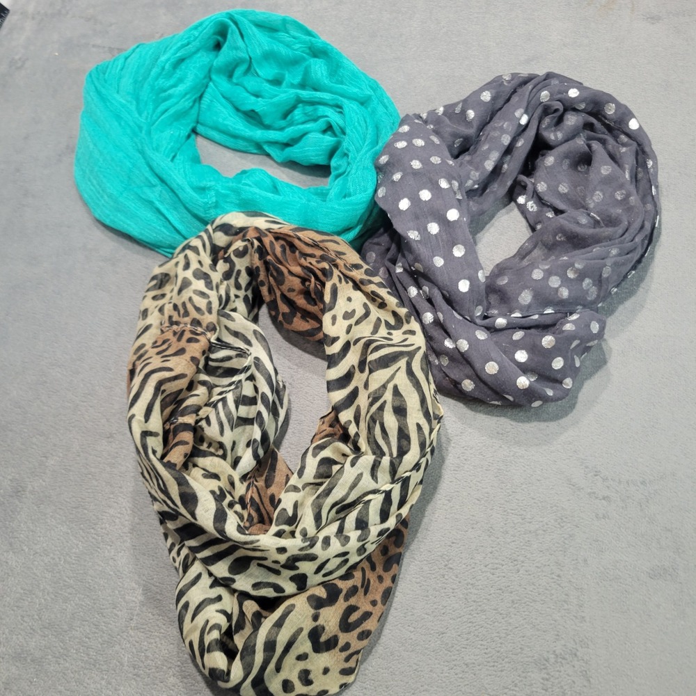 Infinity Scarf Lot Women OS Multicolor Animal Polka Dot Teal 3‎ Pack Boho Safari